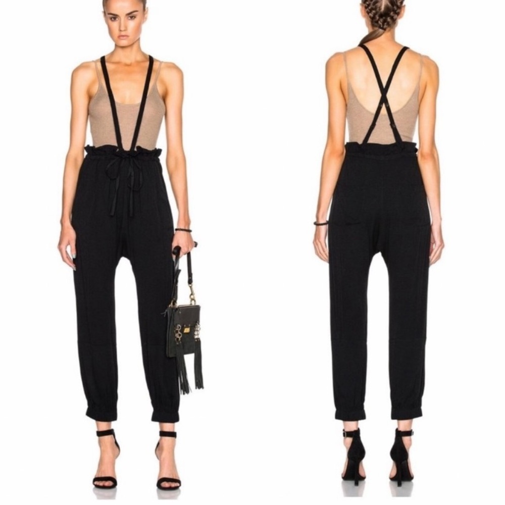 Ulla Johnson Freja High Rise Suspender Pants Noir Black Size 4‎ Overalls Harem